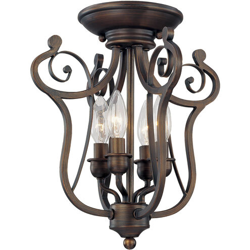 Chateau 4 Light 12.5 inch Rubbed Bronze Indoor Semi-Flush Ceiling Light